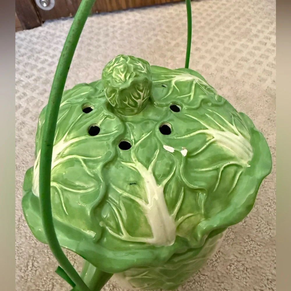 Ceramic Lettuce Compost Keeper Vintage Cabbage Composter Cottagecore Farmhouse